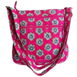Retired Vera Bradley Pink Swirls Flowers Triple Zip Hipster Crossbody Bag